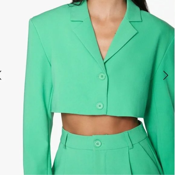 WeWoreWhat Green Cropped Blazer Size Extra Large - Picture 2 of 16